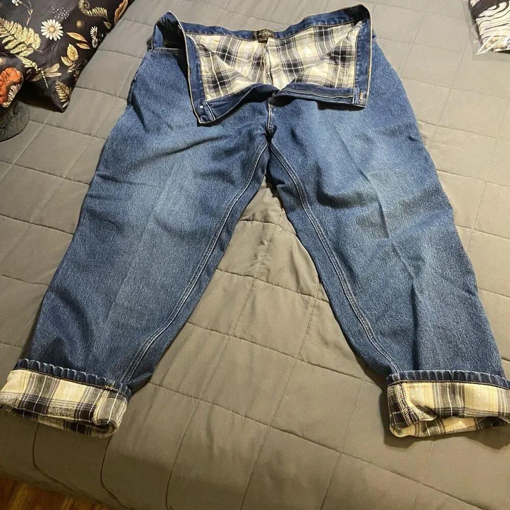 Men's Insulated Blue Jeans Heavy Denim Flannel RedHead 44x32 Work Jeans - Picture 4 of 5